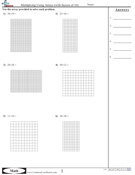 Multiplying using Arrays (with factors of 10) Worksheet - Multiplying using Arrays (with factors of 10) worksheet